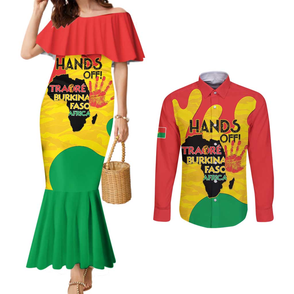 Hands Off Traore Burkina Faso Africa Couples Matching Mermaid Dress and Long Sleeve Button Shirt