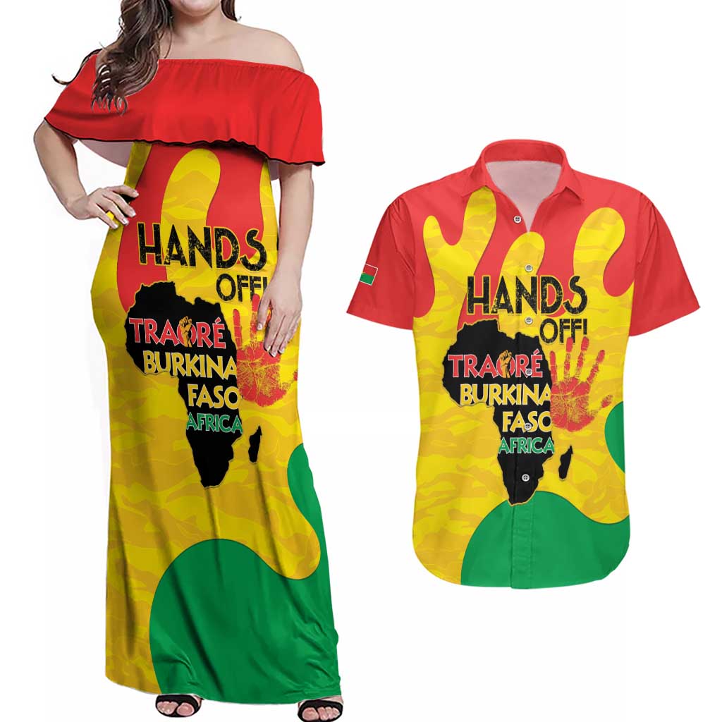 Hands Off Traore Burkina Faso Africa Couples Matching Off Shoulder Maxi Dress and Hawaiian Shirt