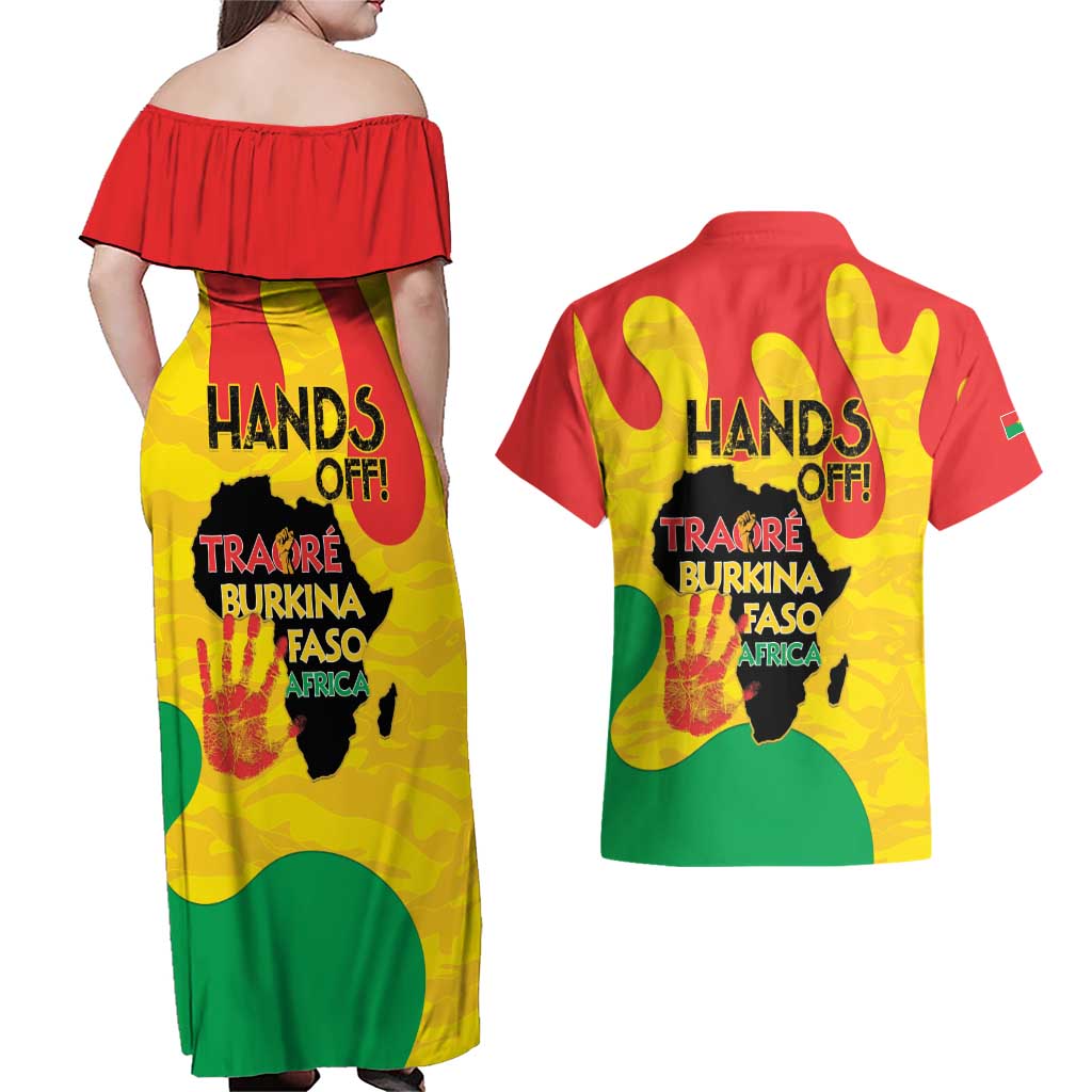 Hands Off Traore Burkina Faso Africa Couples Matching Off Shoulder Maxi Dress and Hawaiian Shirt