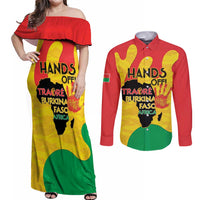 Hands Off Traore Burkina Faso Africa Couples Matching Off Shoulder Maxi Dress and Long Sleeve Button Shirt
