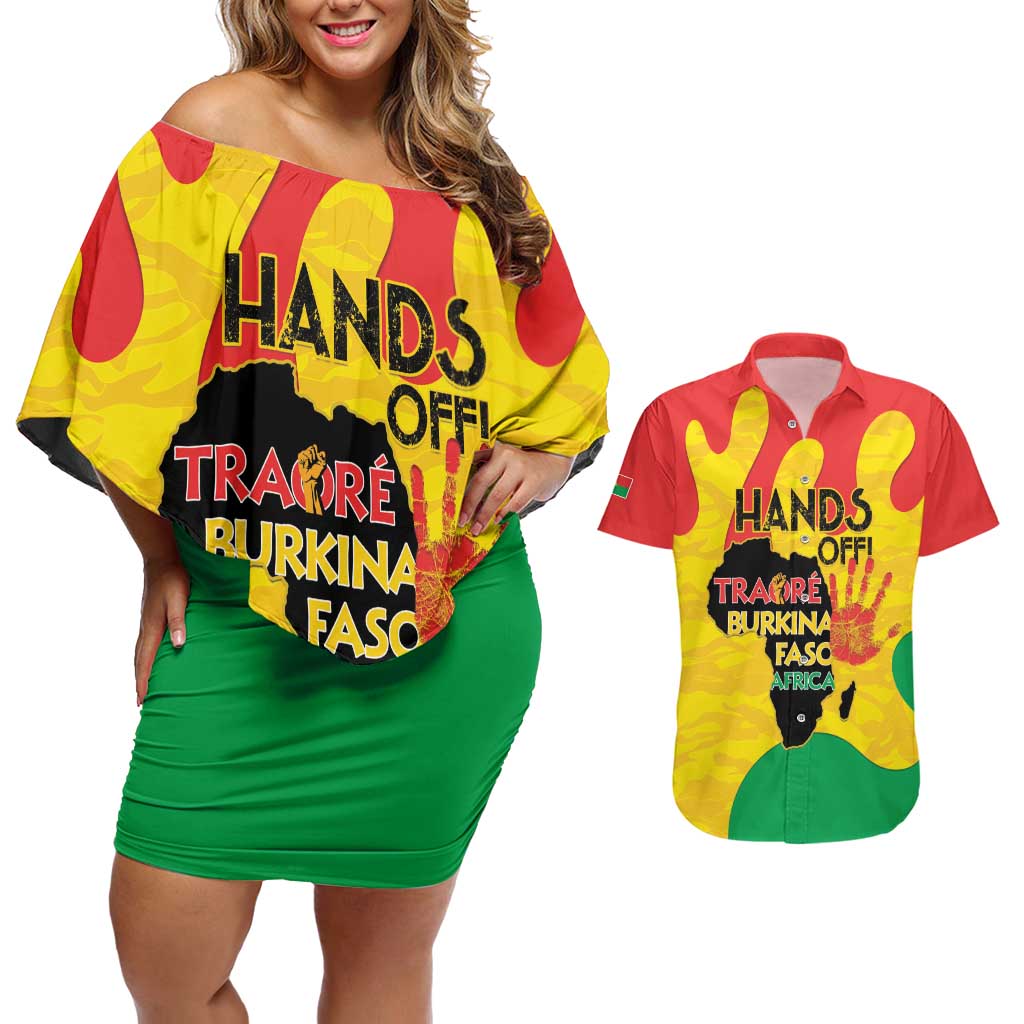 Hands Off Traore Burkina Faso Africa Couples Matching Off Shoulder Short Dress and Hawaiian Shirt