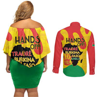 Hands Off Traore Burkina Faso Africa Couples Matching Off Shoulder Short Dress and Long Sleeve Button Shirt