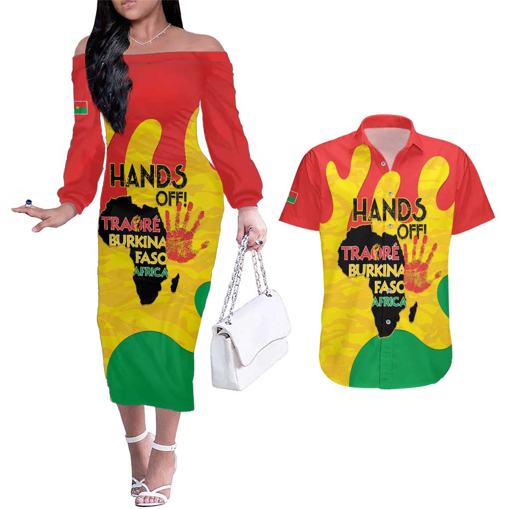 Hands Off Traore Burkina Faso Africa Couples Matching Off The Shoulder Long Sleeve Dress and Hawaiian Shirt