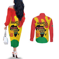 Hands Off Traore Burkina Faso Africa Couples Matching Off The Shoulder Long Sleeve Dress and Long Sleeve Button Shirt