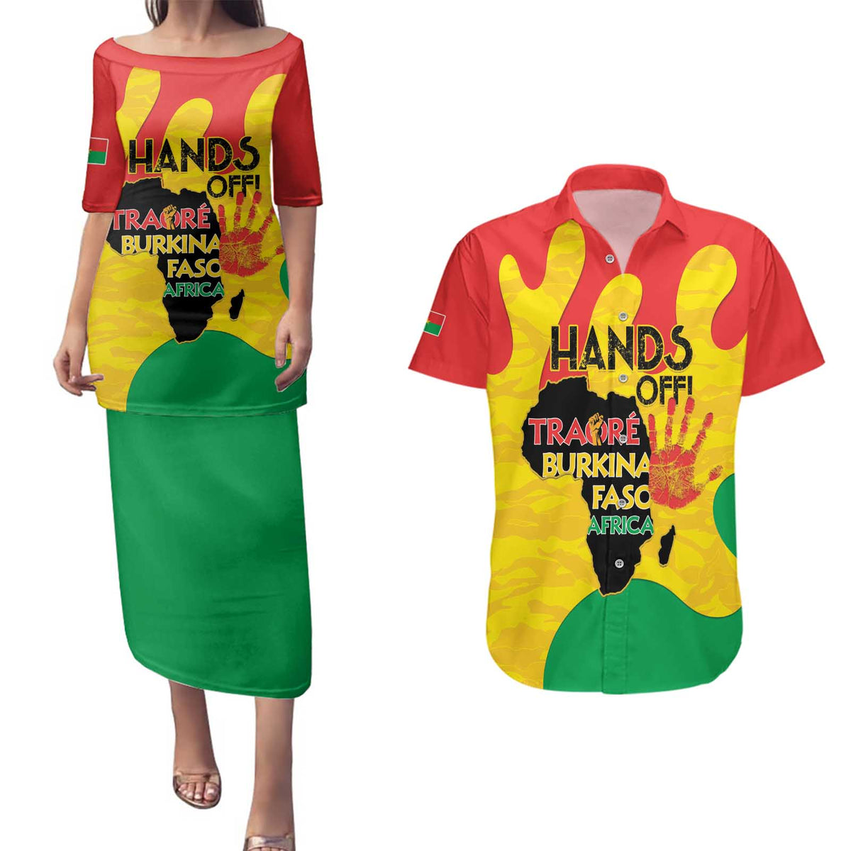 Hands Off Traore Burkina Faso Africa Couples Matching Puletasi and Hawaiian Shirt