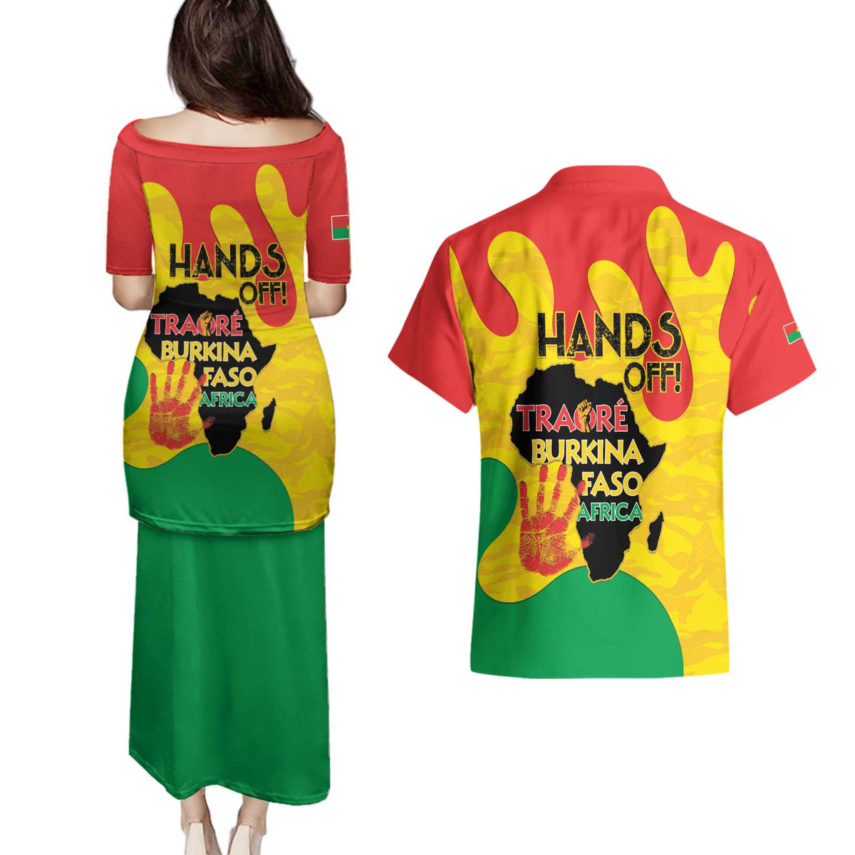Hands Off Traore Burkina Faso Africa Couples Matching Puletasi and Hawaiian Shirt