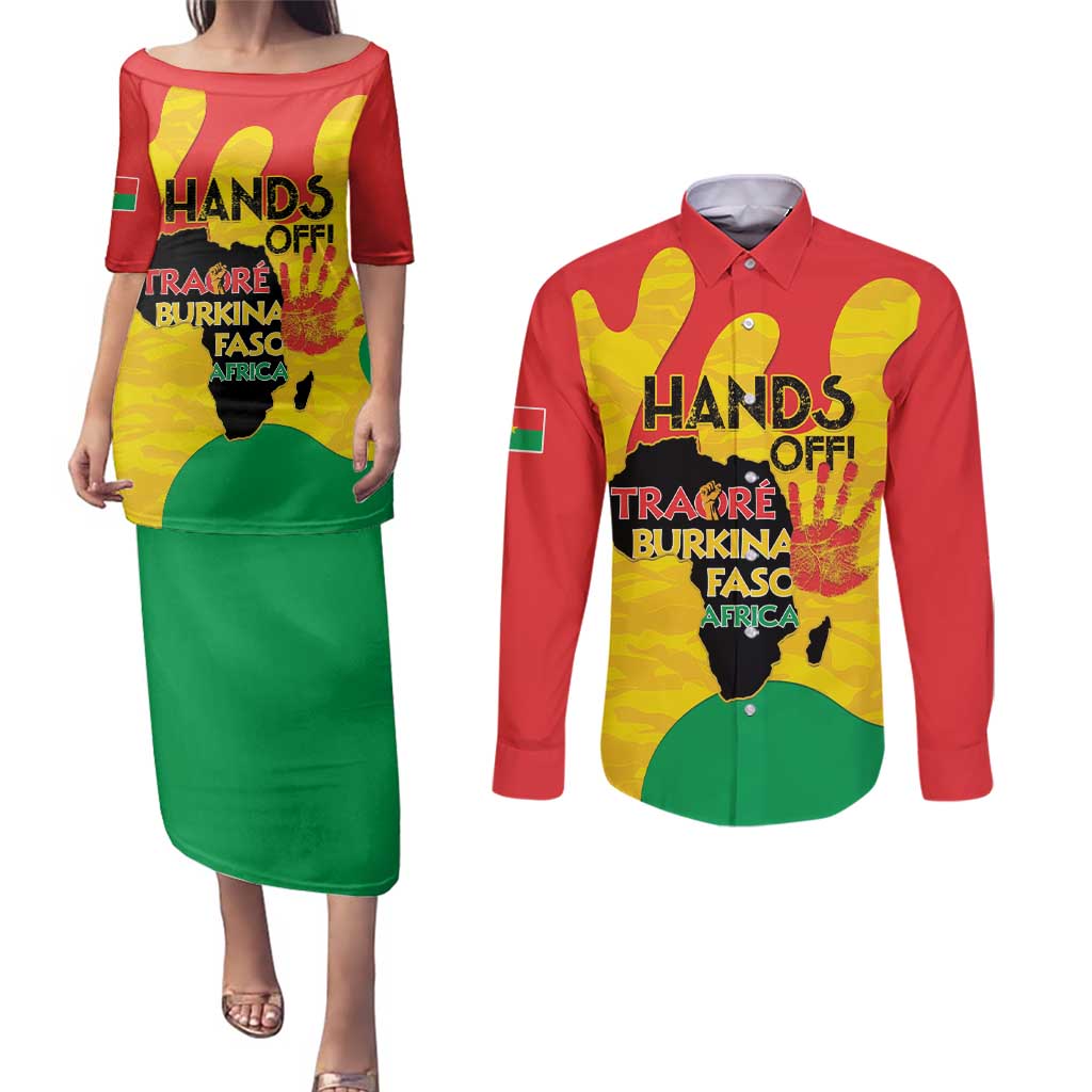 Hands Off Traore Burkina Faso Africa Couples Matching Puletasi and Long Sleeve Button Shirt