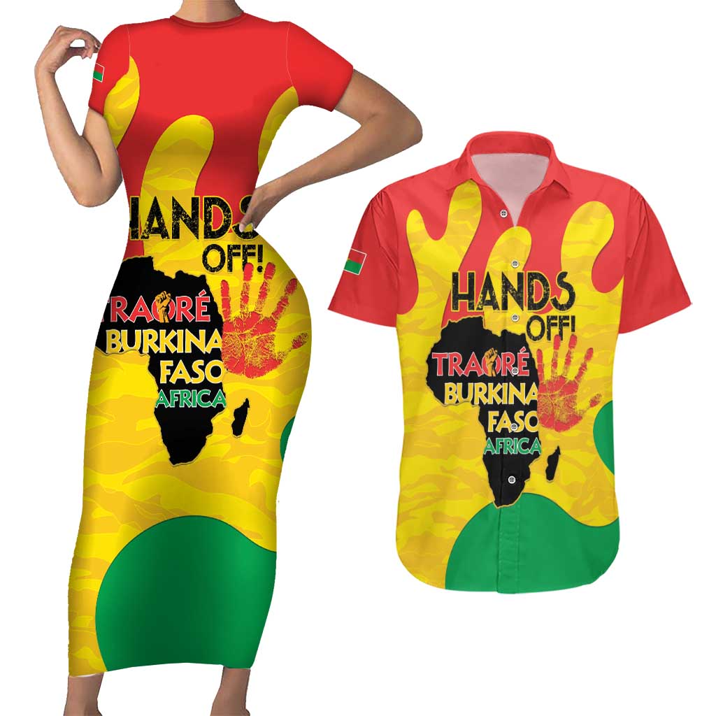 Hands Off Traore Burkina Faso Africa Couples Matching Short Sleeve Bodycon Dress and Hawaiian Shirt