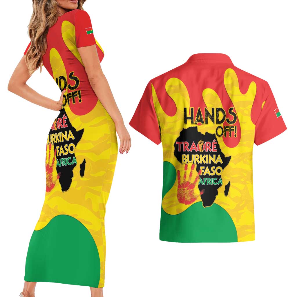 Hands Off Traore Burkina Faso Africa Couples Matching Short Sleeve Bodycon Dress and Hawaiian Shirt
