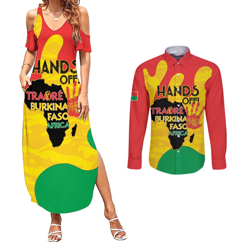 Hands Off Traore Burkina Faso Africa Couples Matching Summer Maxi Dress and Long Sleeve Button Shirt