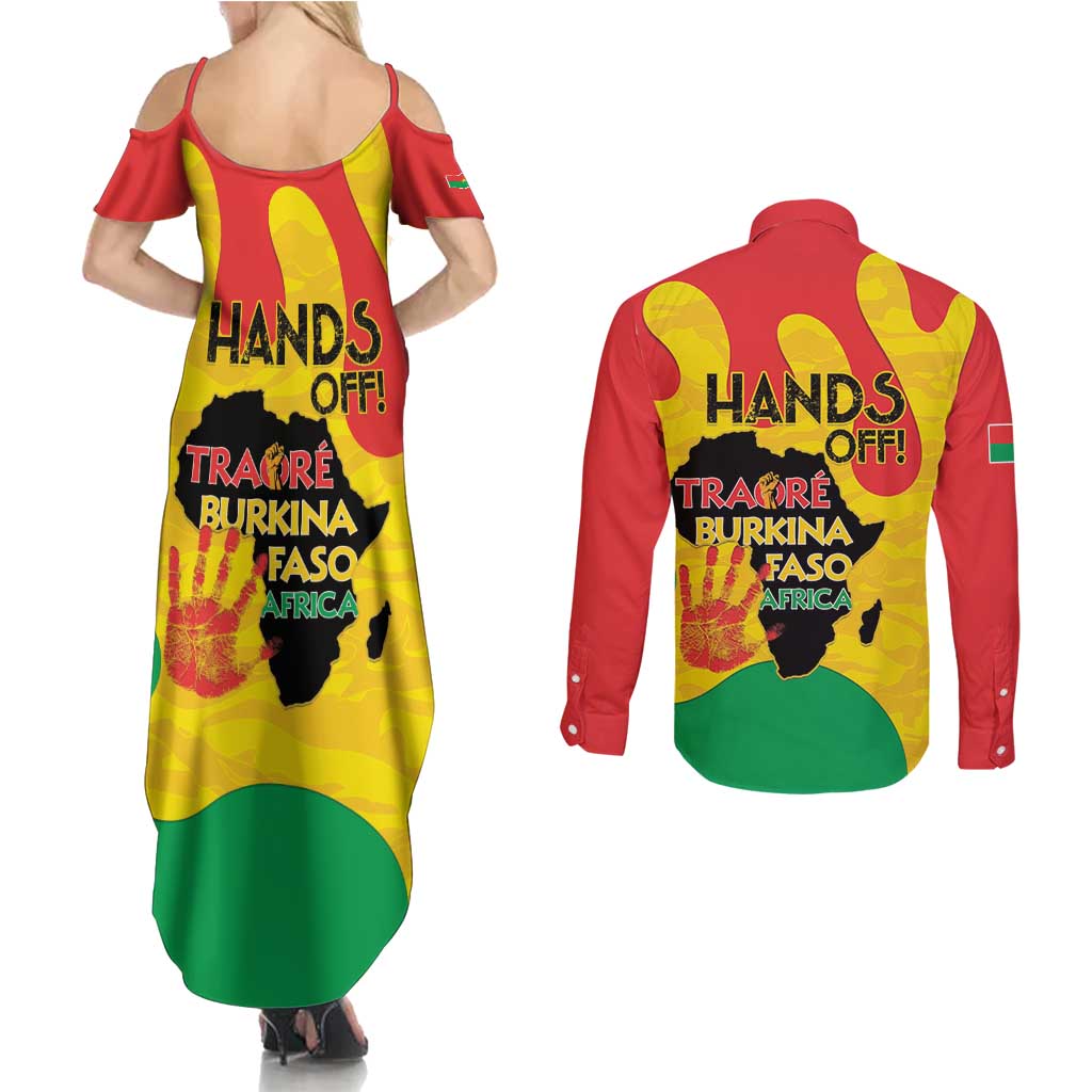 Hands Off Traore Burkina Faso Africa Couples Matching Summer Maxi Dress and Long Sleeve Button Shirt