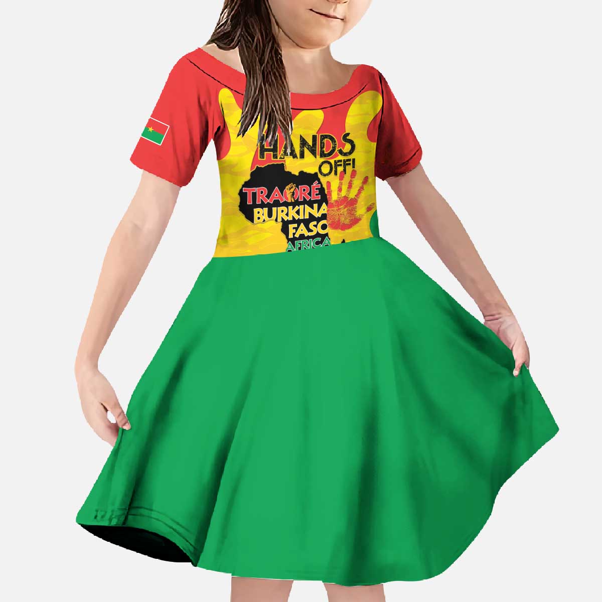 Hands Off Traore Burkina Faso Africa Family Matching Off The Shoulder Long Sleeve Dress and Hawaiian Shirt