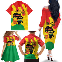 Hands Off Traore Burkina Faso Africa Family Matching Off The Shoulder Long Sleeve Dress and Hawaiian Shirt