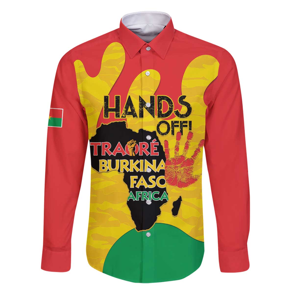Hands Off Traore Burkina Faso Africa Family Matching Off The Shoulder Long Sleeve Dress and Hawaiian Shirt