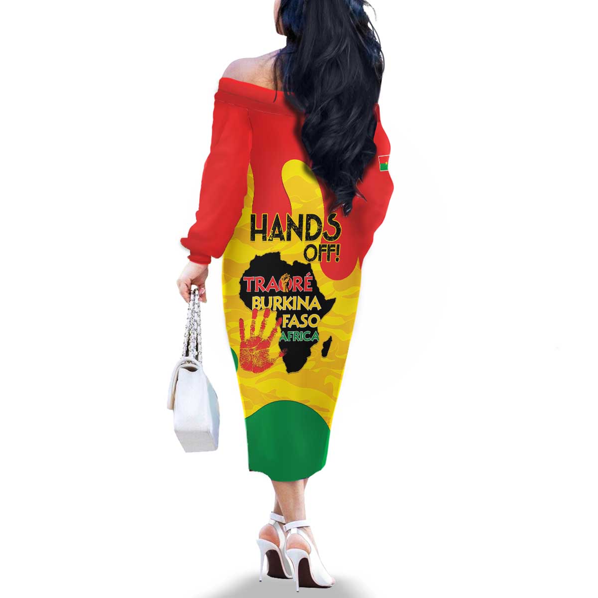 Hands Off Traore Burkina Faso Africa Family Matching Off The Shoulder Long Sleeve Dress and Hawaiian Shirt