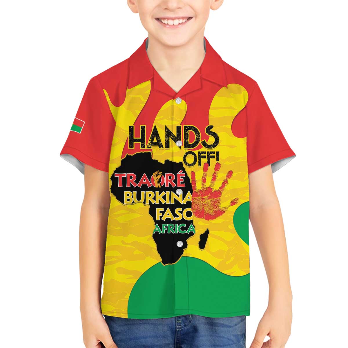 Hands Off Traore Burkina Faso Africa Family Matching Off The Shoulder Long Sleeve Dress and Hawaiian Shirt