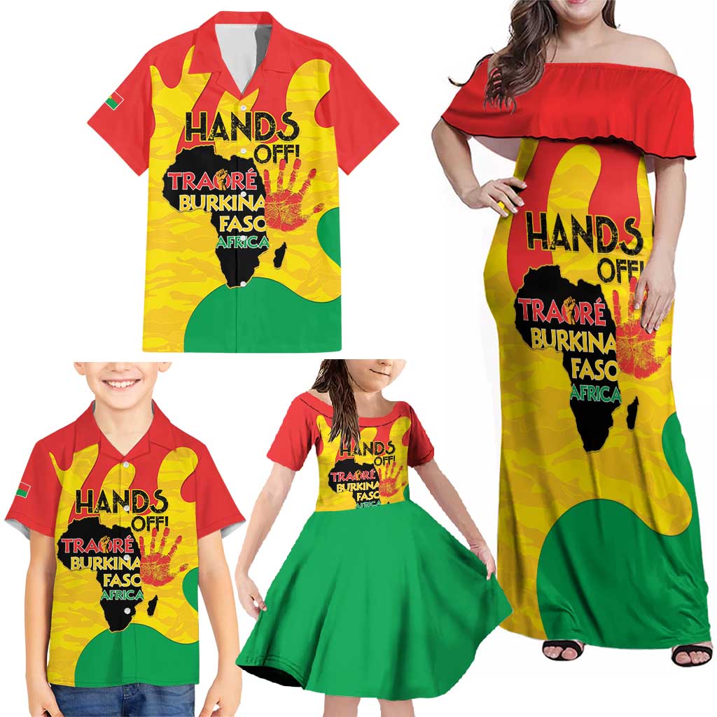 Hands Off Traore Burkina Faso Africa Family Matching Off Shoulder Maxi Dress and Hawaiian Shirt