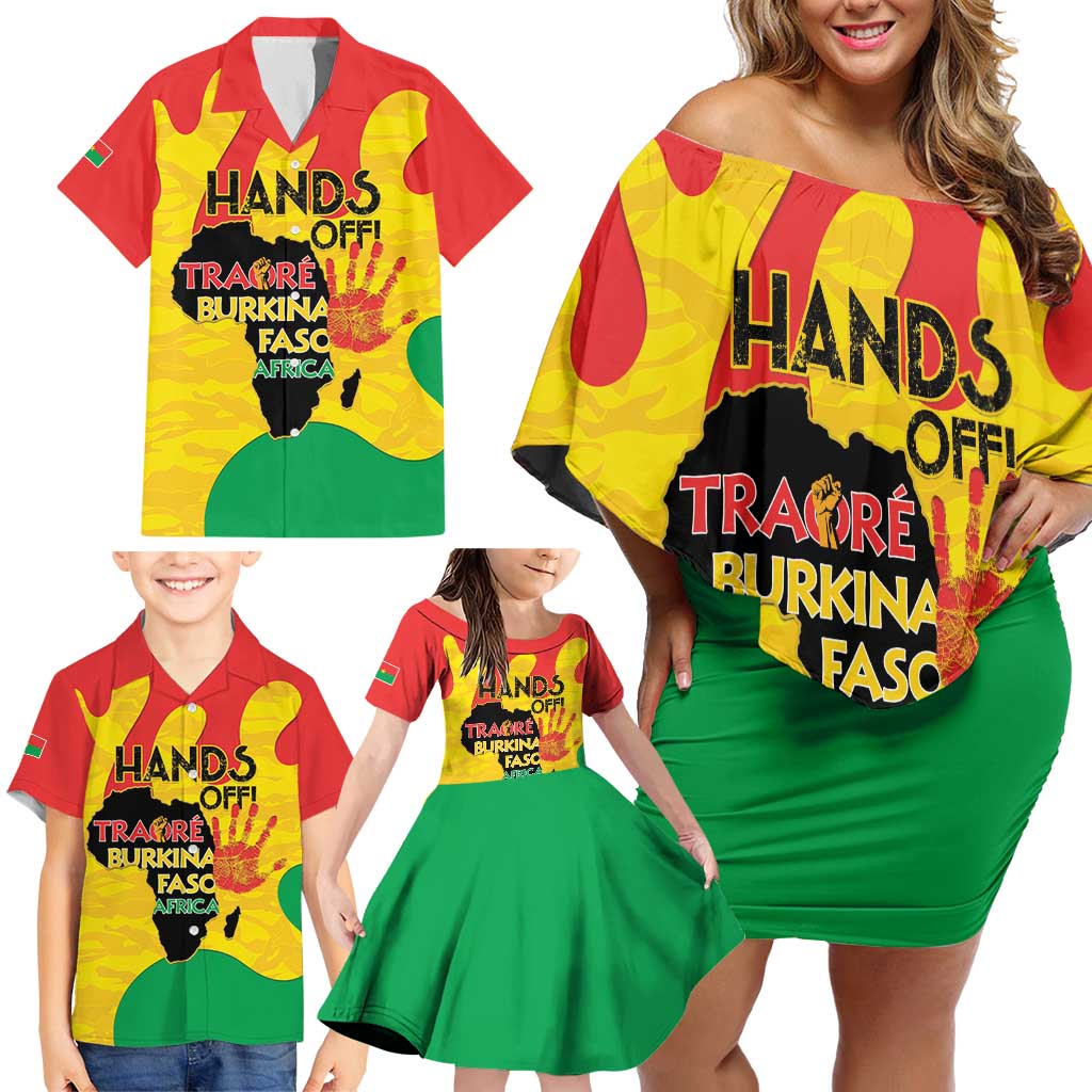 Hands Off Traore Burkina Faso Africa Family Matching Off Shoulder Short Dress and Hawaiian Shirt