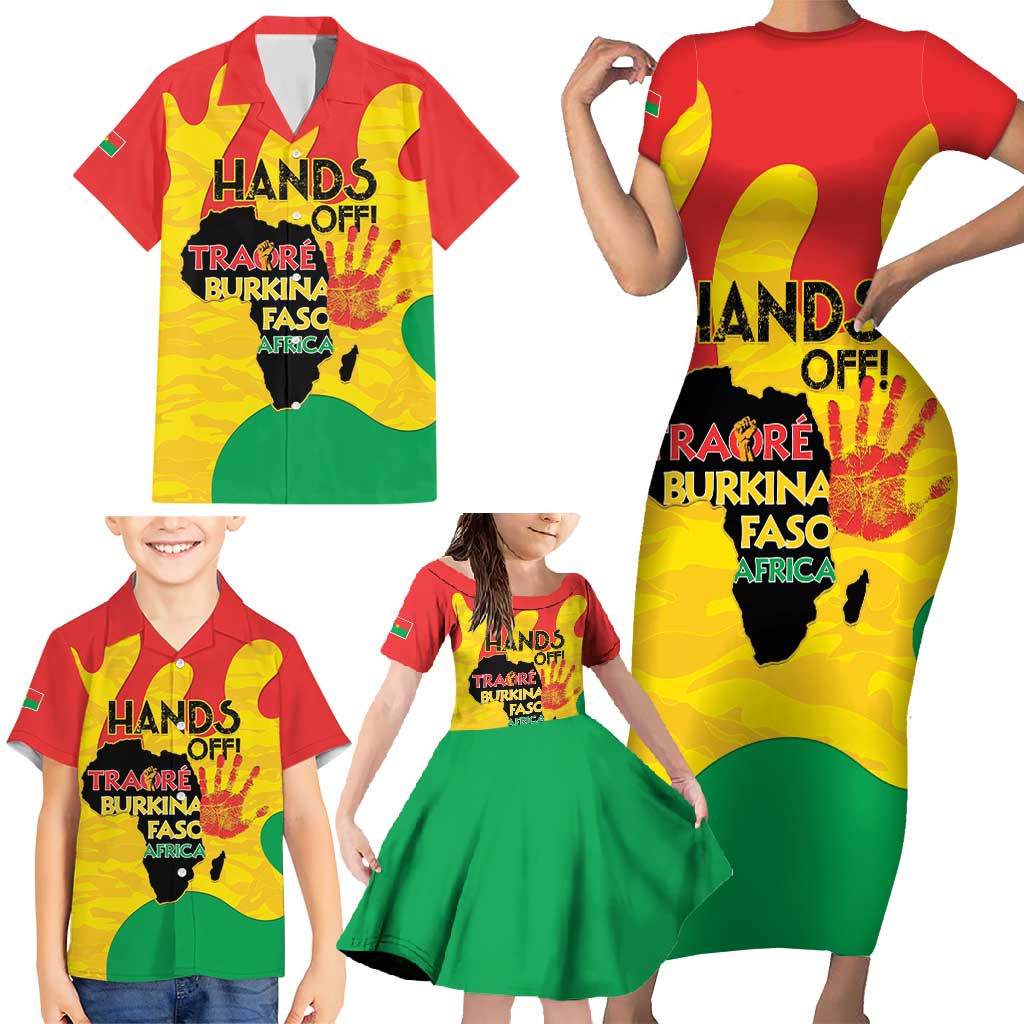 Hands Off Traore Burkina Faso Africa Family Matching Short Sleeve Bodycon Dress and Hawaiian Shirt