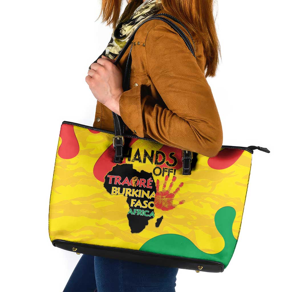 Hands Off Traore Burkina Faso Africa Leather Tote Bag