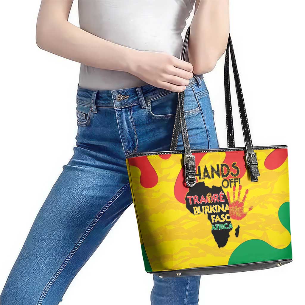 Hands Off Traore Burkina Faso Africa Leather Tote Bag