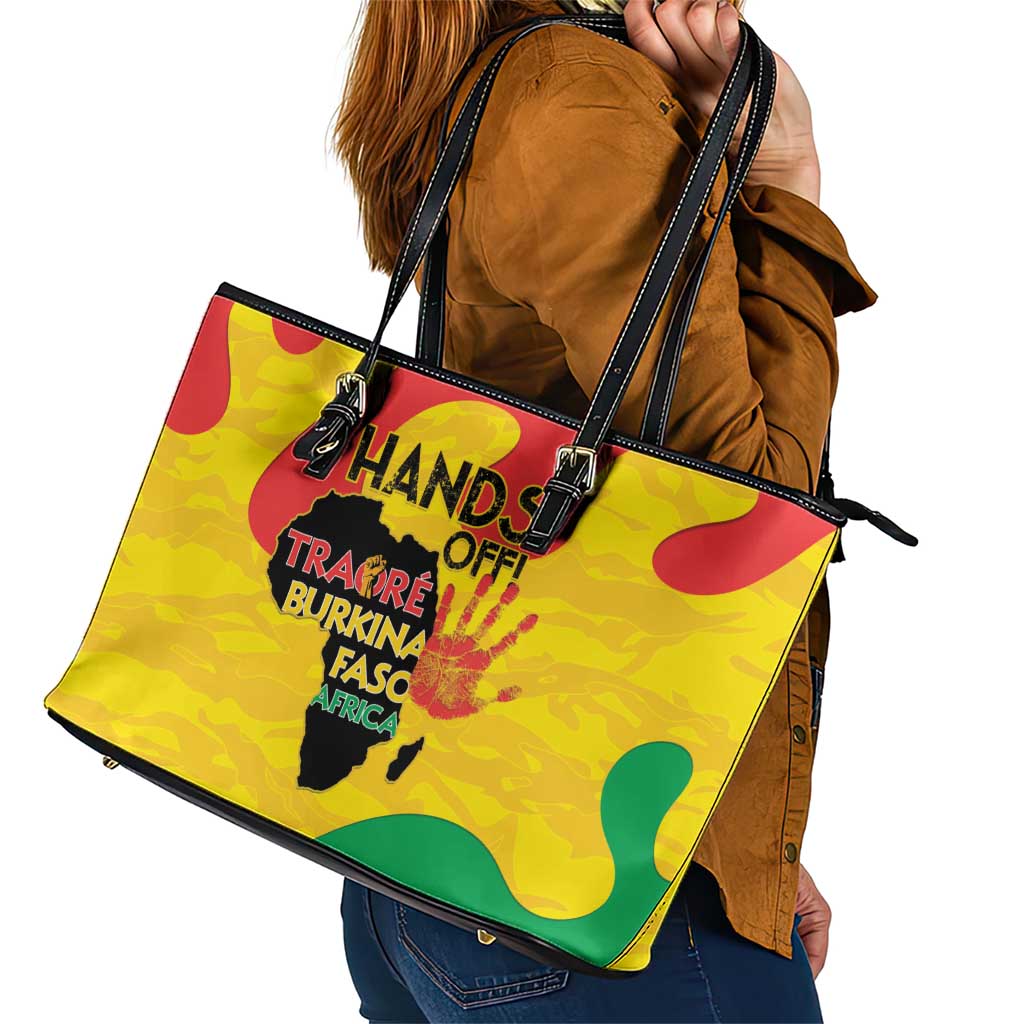 Hands Off Traore Burkina Faso Africa Leather Tote Bag