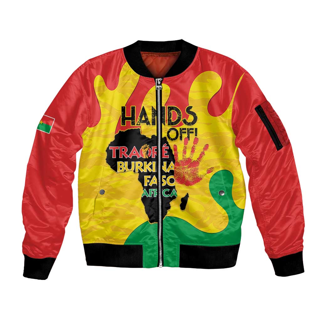 Hands Off Traore Burkina Faso Africa Sleeve Zip Bomber Jacket