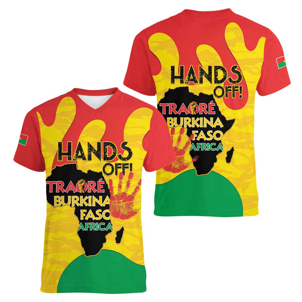 Hands Off Traore Burkina Faso Africa Women V-Neck T-Shirt