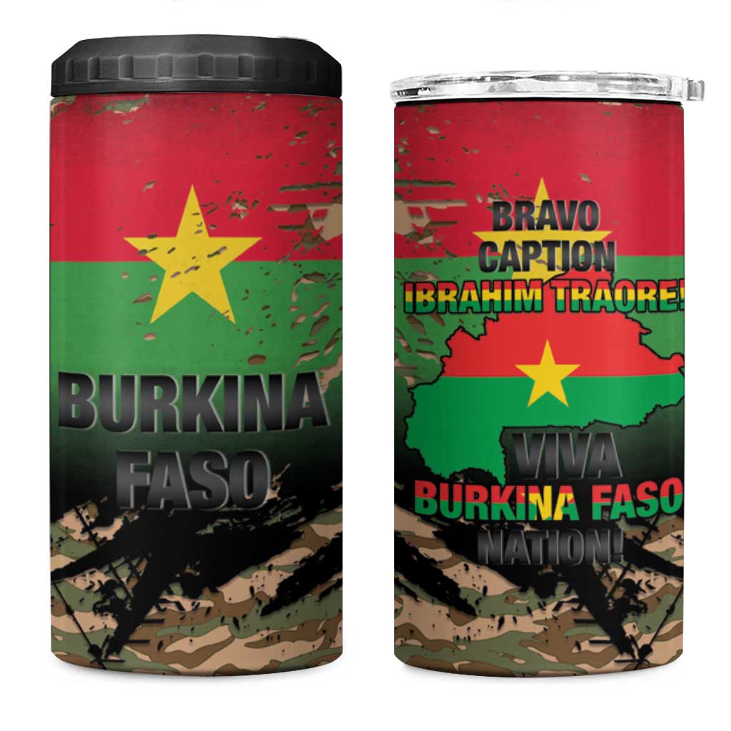 Burkina Faso Military 4 in 1 Can Cooler Tumbler Bravo Caption Traore! Viva Burkina Faso Nation!