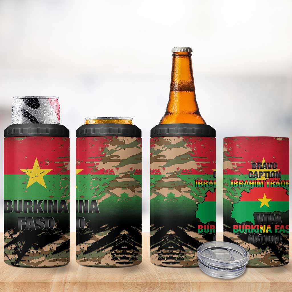 Burkina Faso Military 4 in 1 Can Cooler Tumbler Bravo Caption Traore! Viva Burkina Faso Nation!