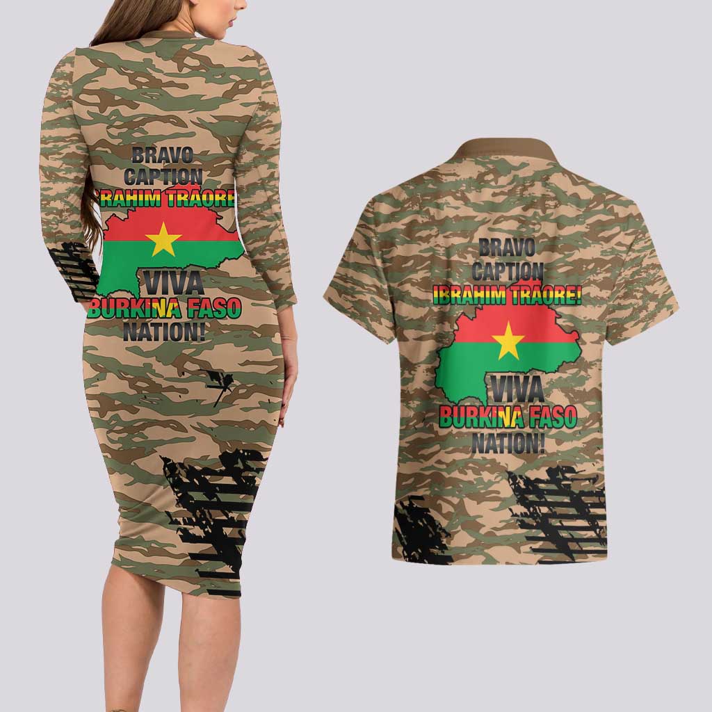 Burkina Faso Military Couples Matching Long Sleeve Bodycon Dress and Hawaiian Shirt Bravo Caption Traore! Viva Burkina Faso Nation!