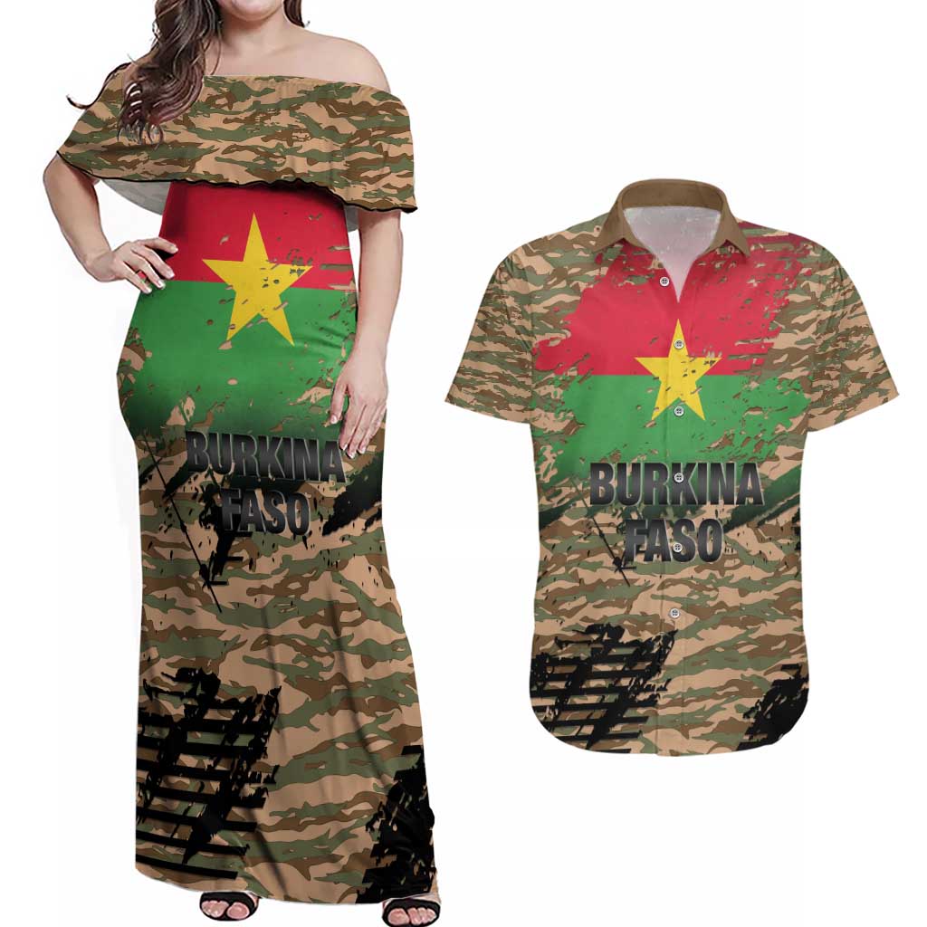 Burkina Faso Military Couples Matching Off Shoulder Maxi Dress and Hawaiian Shirt Bravo Caption Traore! Viva Burkina Faso Nation!