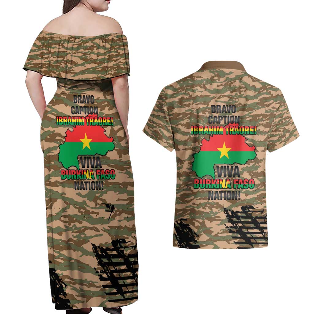 Burkina Faso Military Couples Matching Off Shoulder Maxi Dress and Hawaiian Shirt Bravo Caption Traore! Viva Burkina Faso Nation!