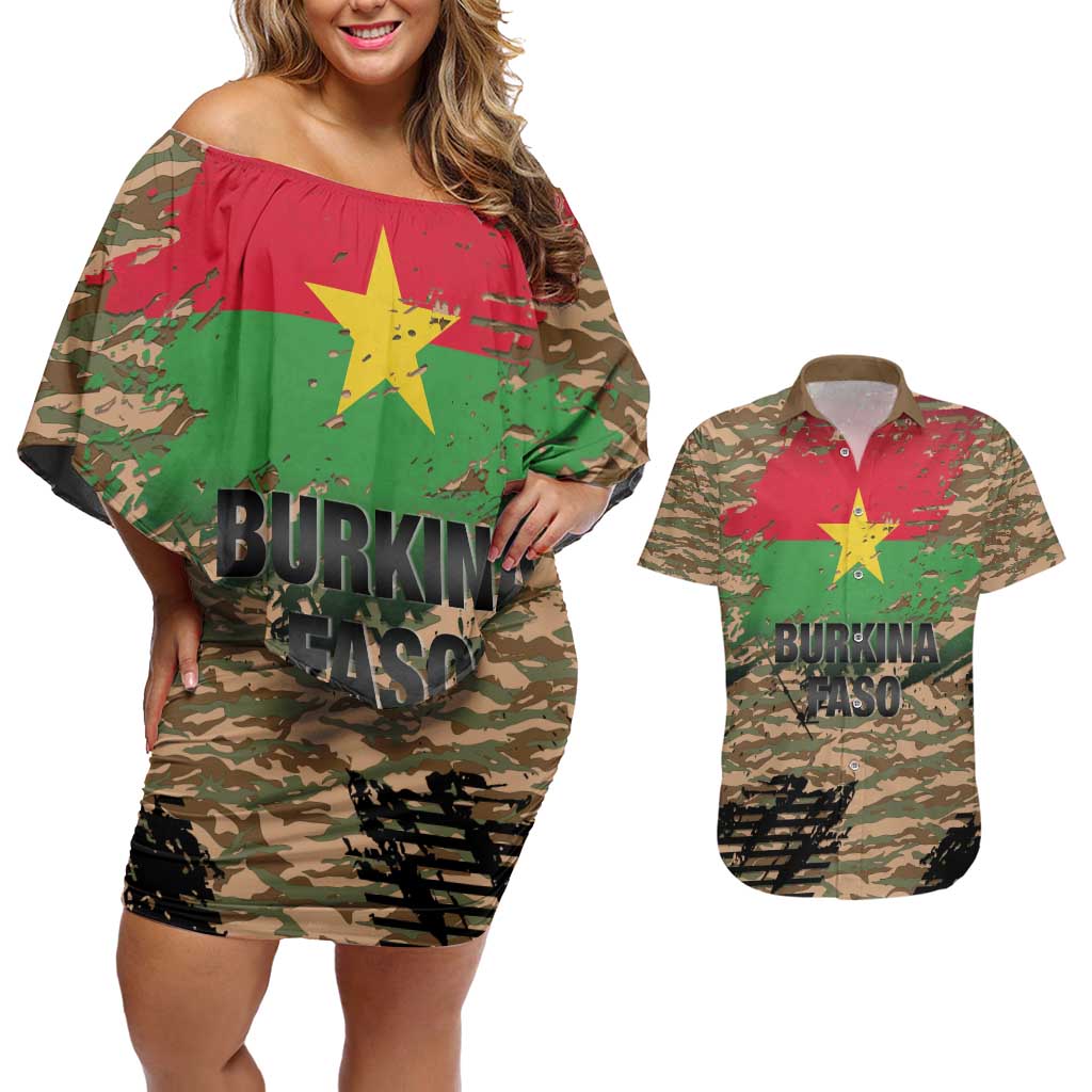 Burkina Faso Military Couples Matching Off Shoulder Short Dress and Hawaiian Shirt Bravo Caption Traore! Viva Burkina Faso Nation!