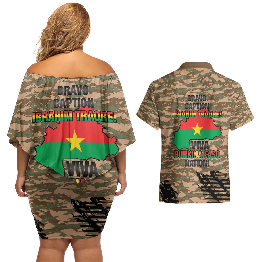 Burkina Faso Military Couples Matching Off Shoulder Short Dress and Hawaiian Shirt Bravo Caption Traore! Viva Burkina Faso Nation!