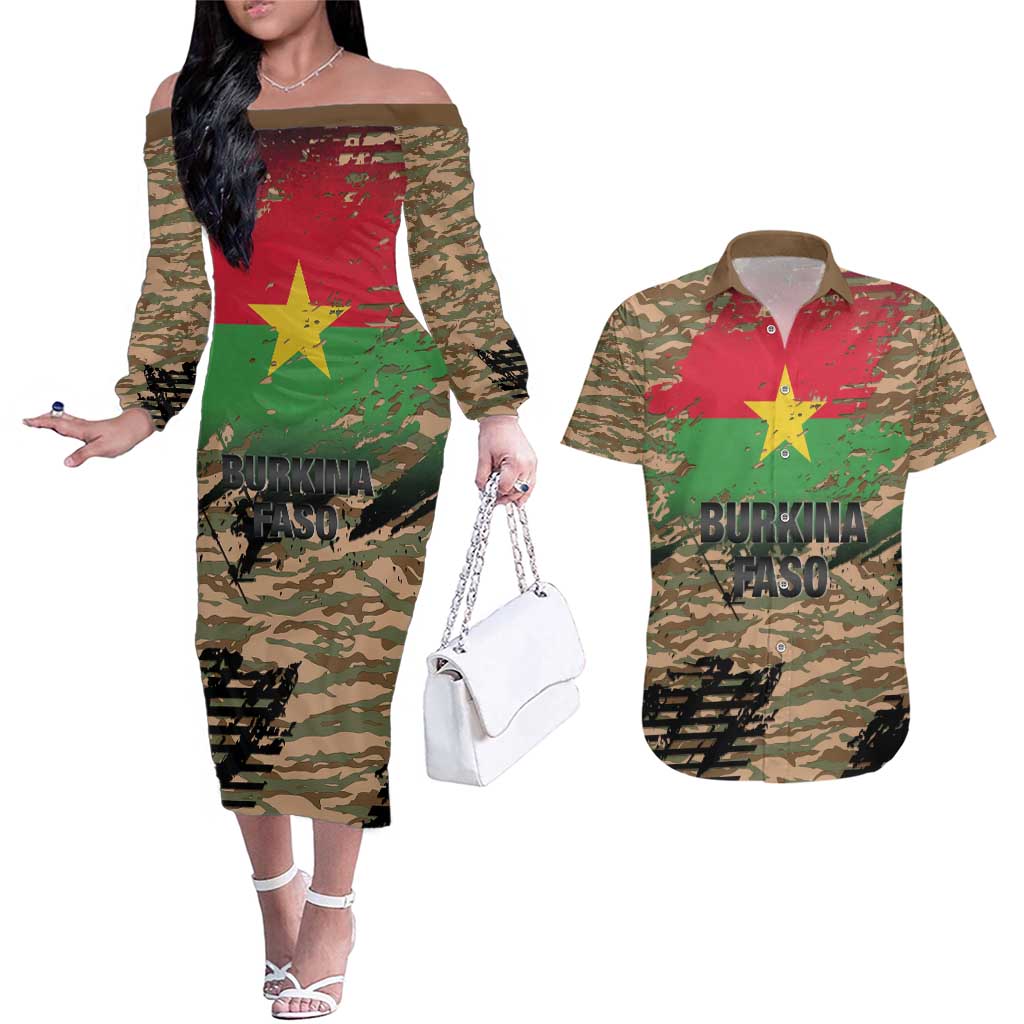 Burkina Faso Military Couples Matching Off The Shoulder Long Sleeve Dress and Hawaiian Shirt Bravo Caption Traore! Viva Burkina Faso Nation!