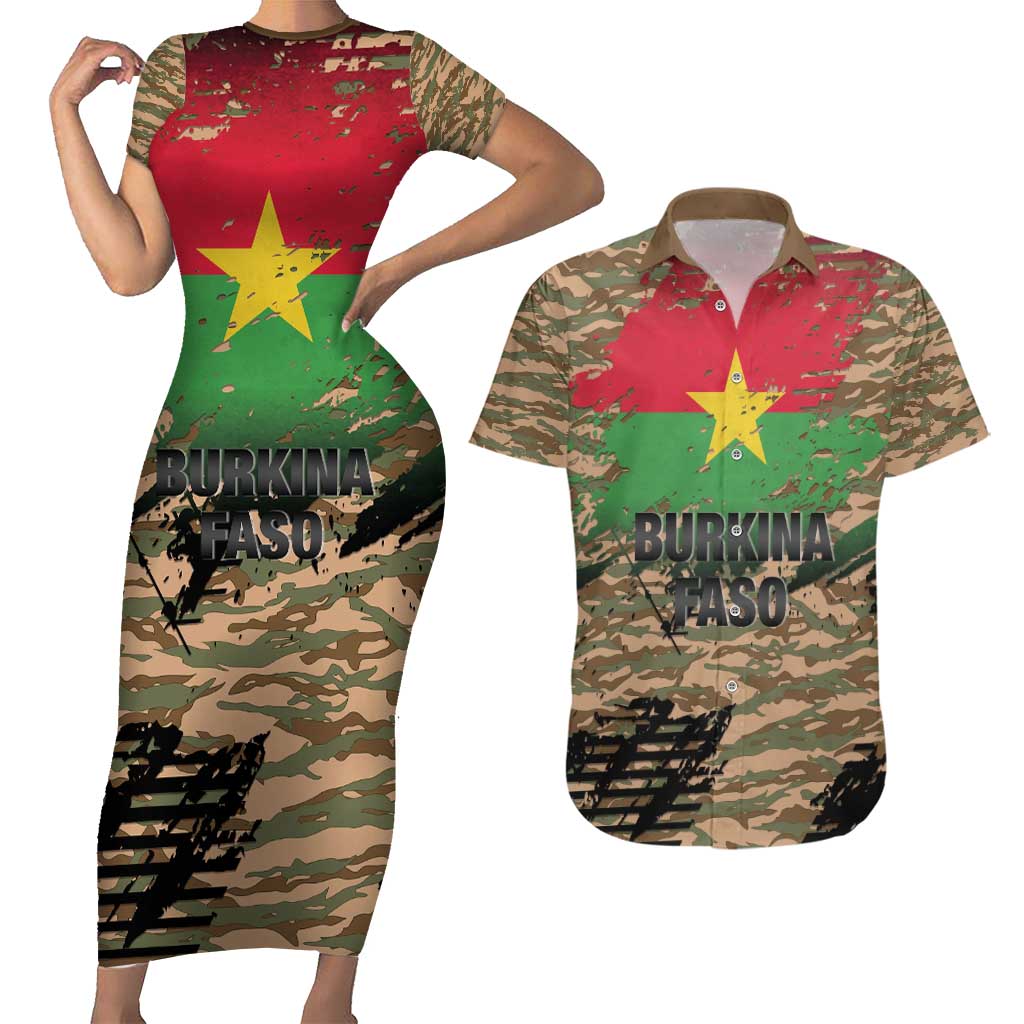 Burkina Faso Military Couples Matching Short Sleeve Bodycon Dress and Hawaiian Shirt Bravo Caption Traore! Viva Burkina Faso Nation!