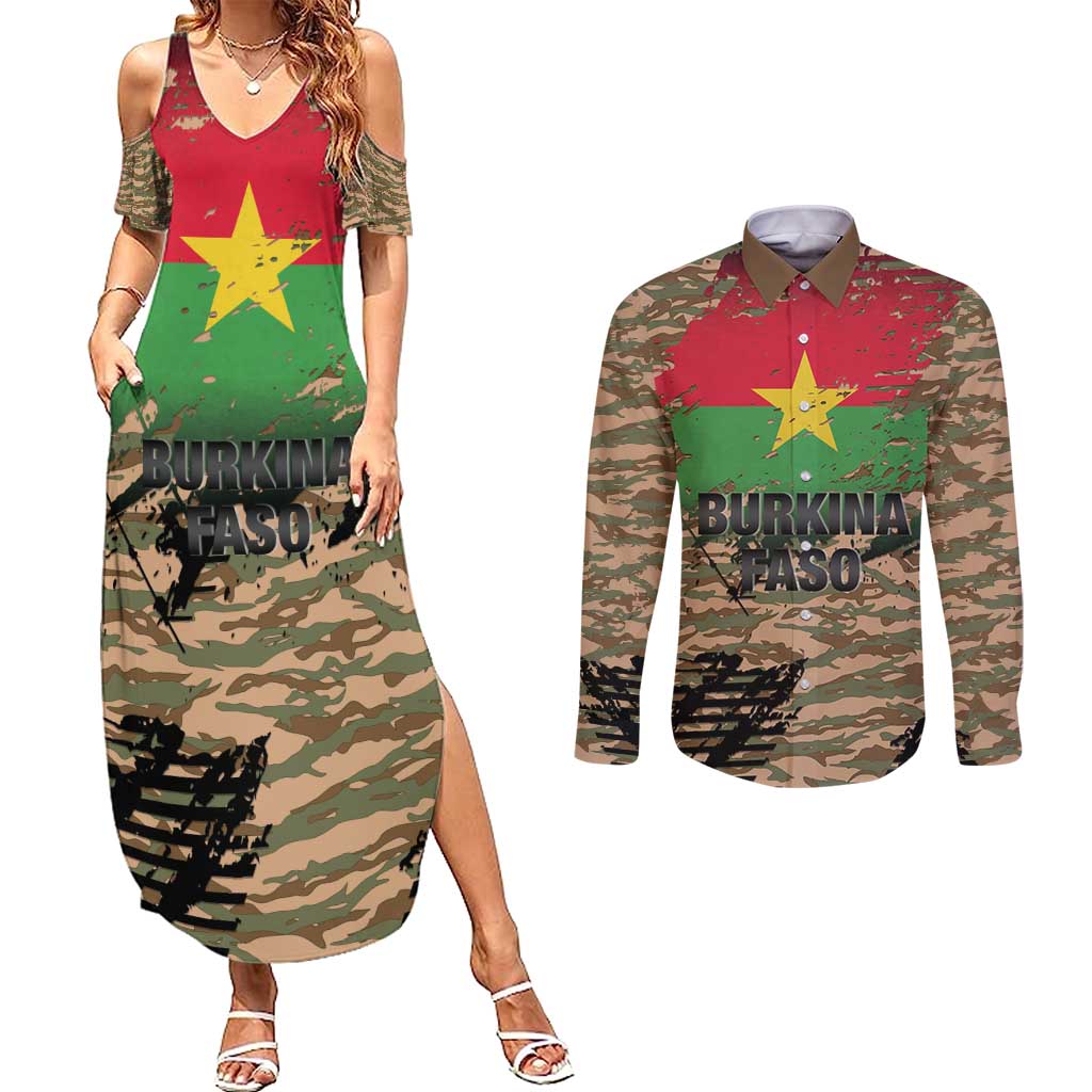 Burkina Faso Military Couples Matching Summer Maxi Dress and Long Sleeve Button Shirt Bravo Caption Traore! Viva Burkina Faso Nation!