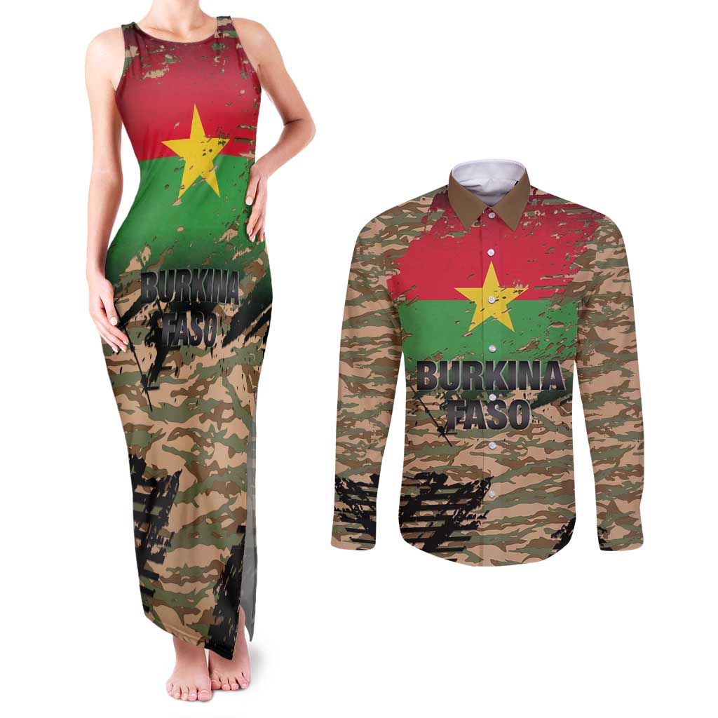 Burkina Faso Military Couples Matching Tank Maxi Dress and Long Sleeve Button Shirt Bravo Caption Traore! Viva Burkina Faso Nation!
