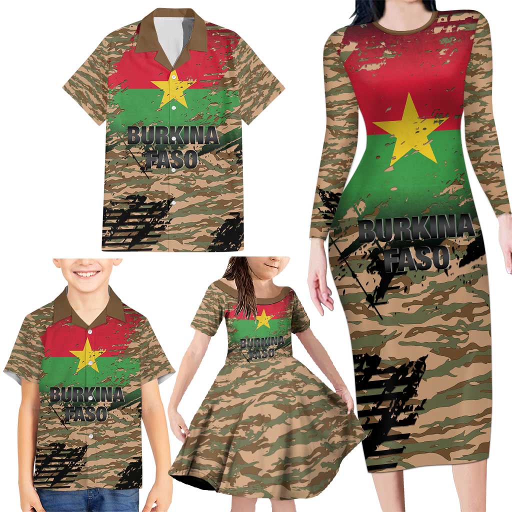 Burkina Faso Military Family Matching Long Sleeve Bodycon Dress and Hawaiian Shirt Bravo Caption Traore! Viva Burkina Faso Nation!