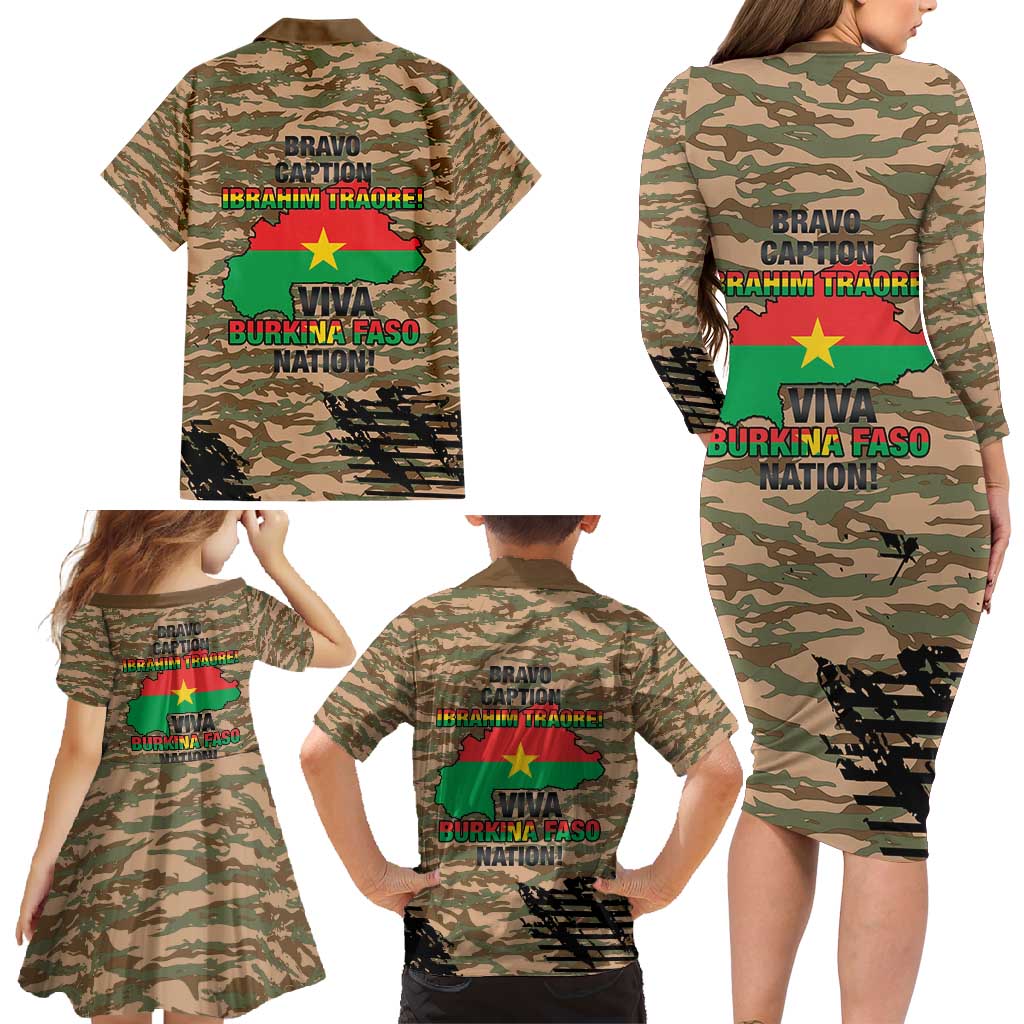 Burkina Faso Military Family Matching Long Sleeve Bodycon Dress and Hawaiian Shirt Bravo Caption Traore! Viva Burkina Faso Nation!