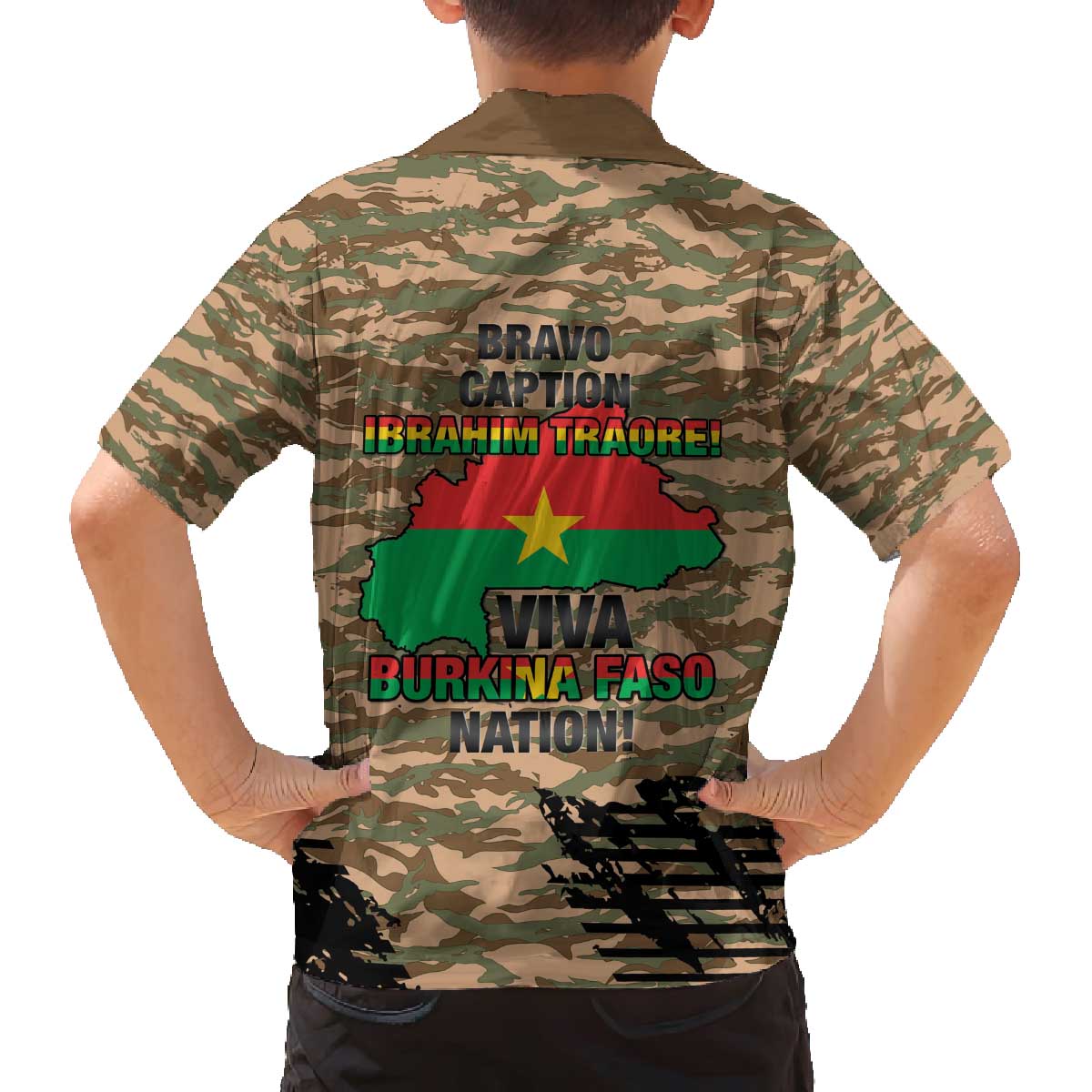 Burkina Faso Military Family Matching Off The Shoulder Long Sleeve Dress and Hawaiian Shirt Bravo Caption Traore! Viva Burkina Faso Nation!