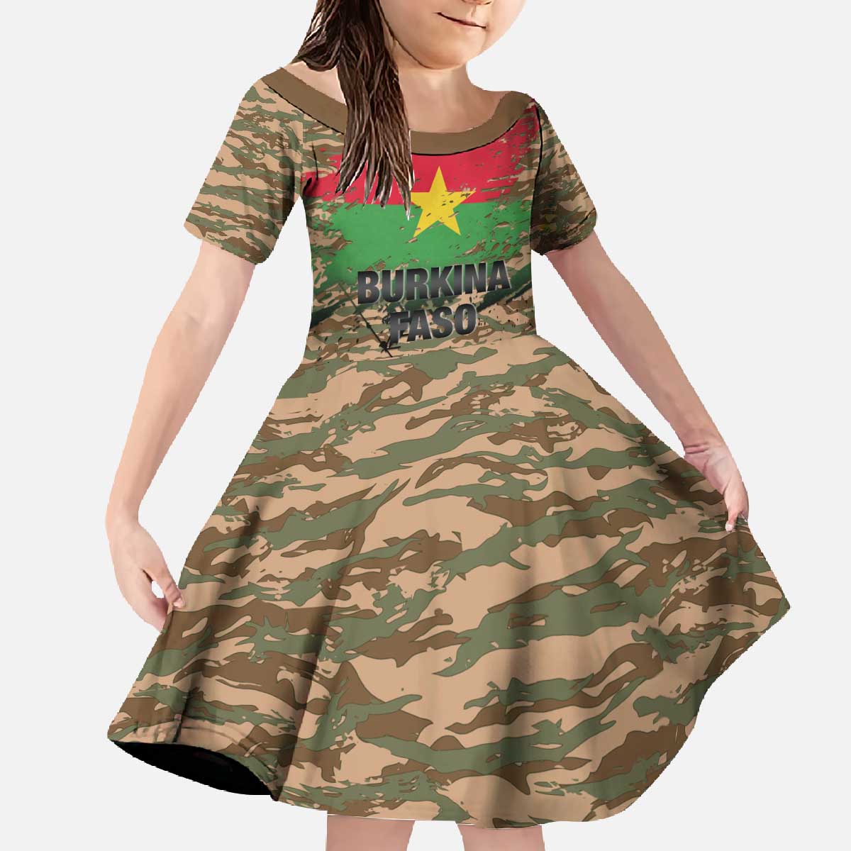 Burkina Faso Military Family Matching Off The Shoulder Long Sleeve Dress and Hawaiian Shirt Bravo Caption Traore! Viva Burkina Faso Nation!