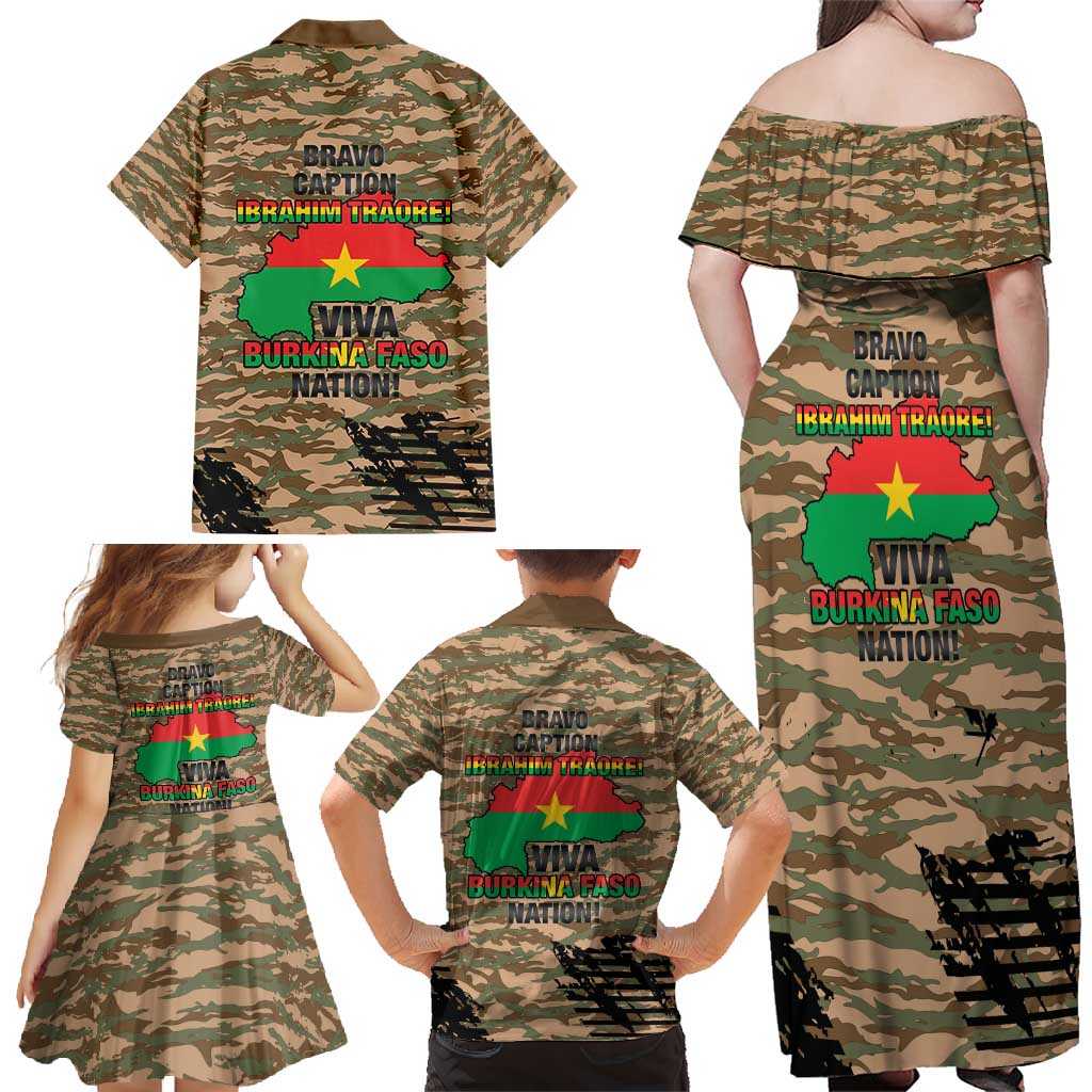 Burkina Faso Military Family Matching Off Shoulder Maxi Dress and Hawaiian Shirt Bravo Caption Traore! Viva Burkina Faso Nation!