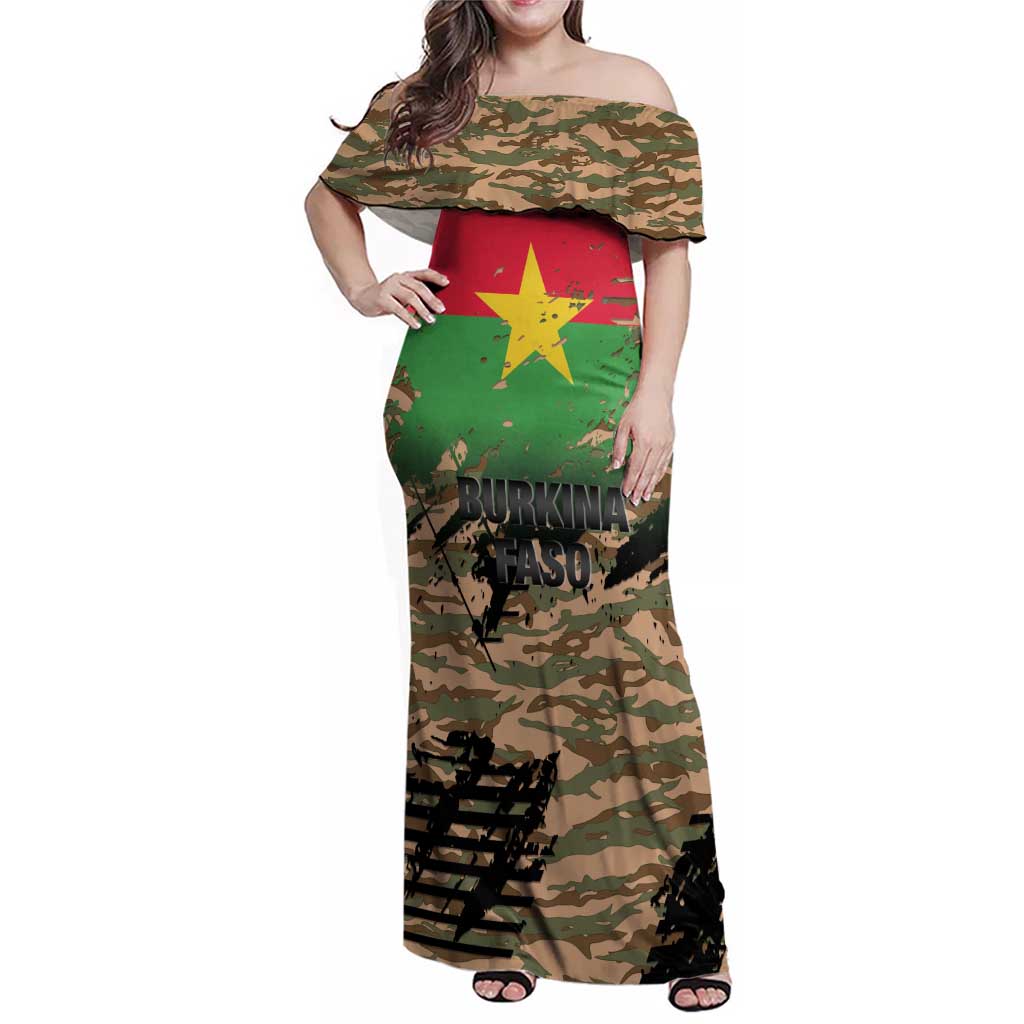 Burkina Faso Military Family Matching Off Shoulder Maxi Dress and Hawaiian Shirt Bravo Caption Traore! Viva Burkina Faso Nation!