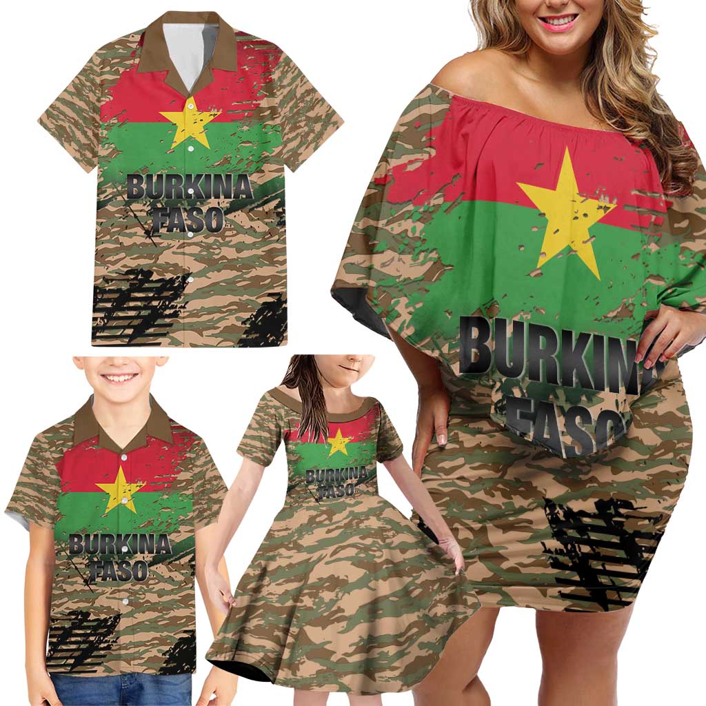 Burkina Faso Military Family Matching Off Shoulder Short Dress and Hawaiian Shirt Bravo Caption Traore! Viva Burkina Faso Nation!