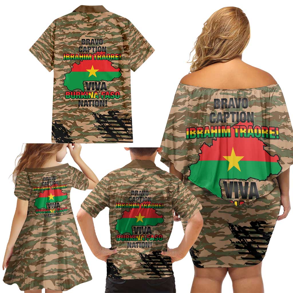 Burkina Faso Military Family Matching Off Shoulder Short Dress and Hawaiian Shirt Bravo Caption Traore! Viva Burkina Faso Nation!
