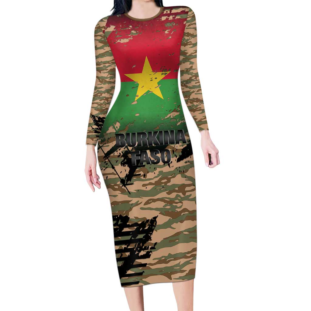Burkina Faso Military Long Sleeve Bodycon Dress Bravo Caption Traore! Viva Burkina Faso Nation!