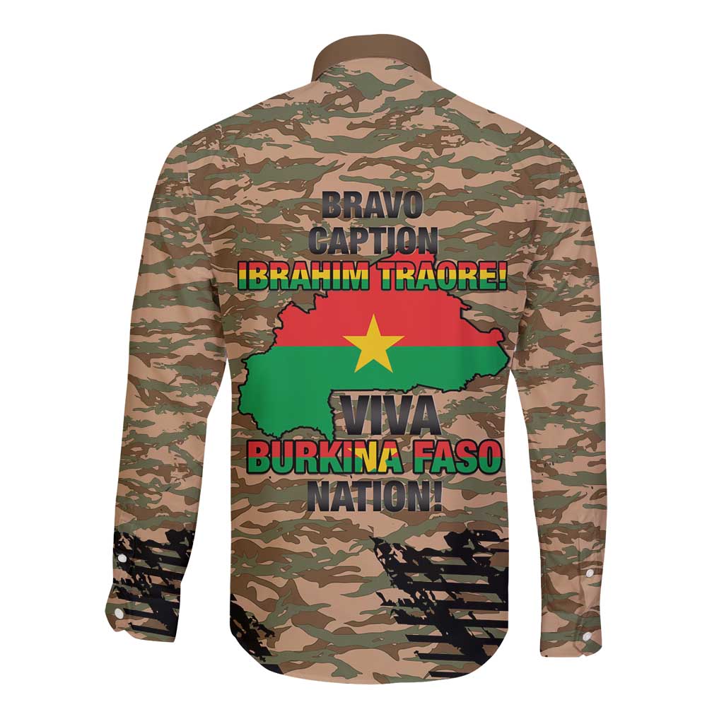 Burkina Faso Military Long Sleeve Button Shirt Bravo Caption Traore! Viva Burkina Faso Nation!