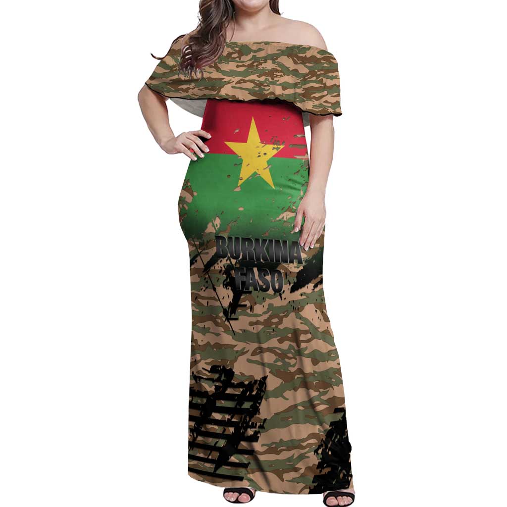 Burkina Faso Military Off Shoulder Maxi Dress Bravo Caption Traore! Viva Burkina Faso Nation!